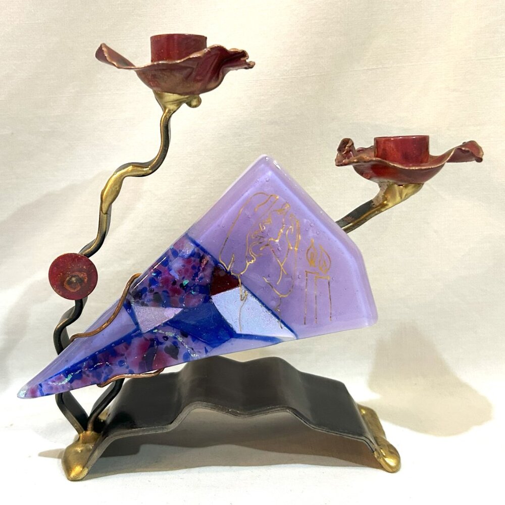 Gary Rosenthal Flower Collection Candlesticks Holder Metal Form & Art Glass
